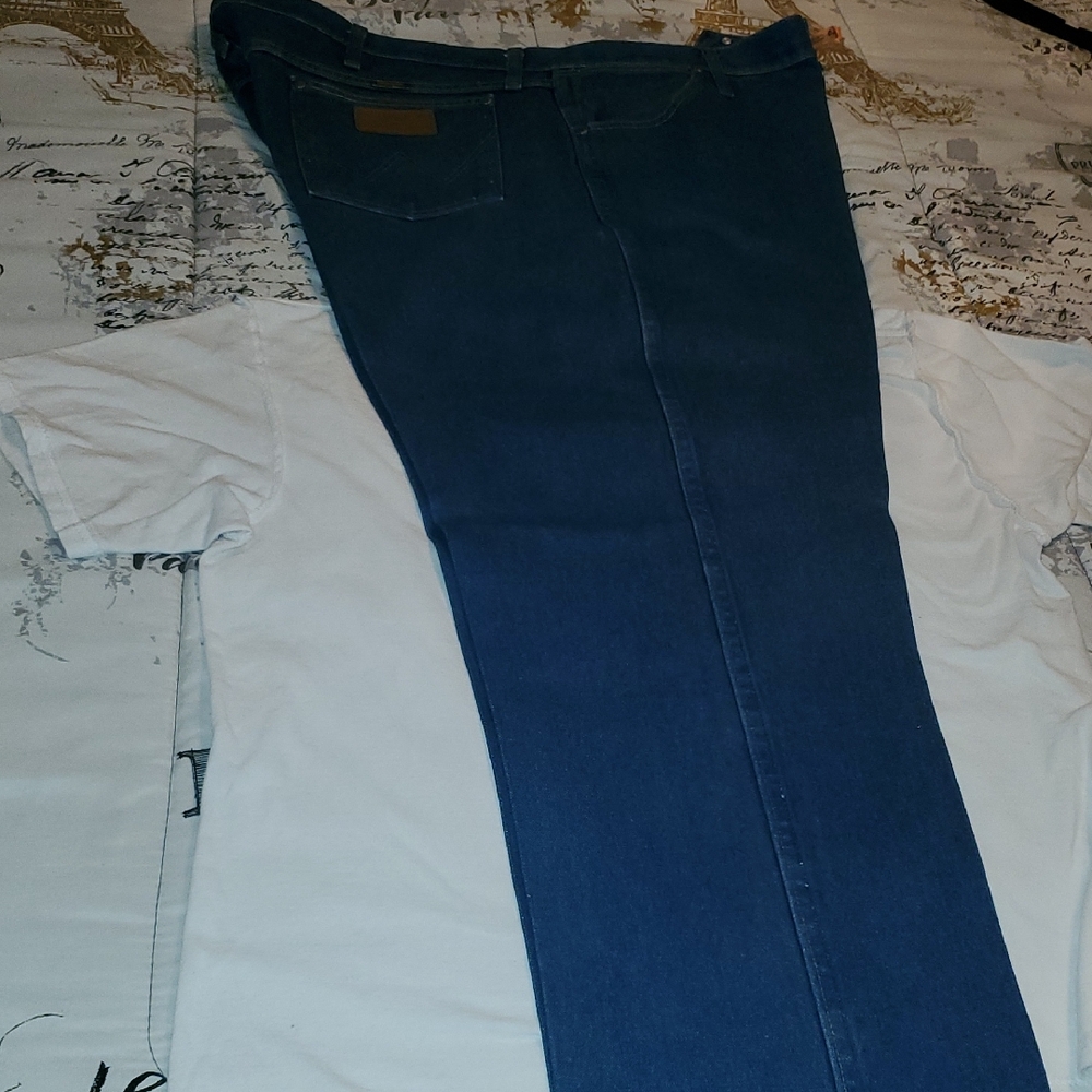 Mens 46 X 30 Starched Wrangler Indigo Blue Denim Jeans Ready To Rodeo